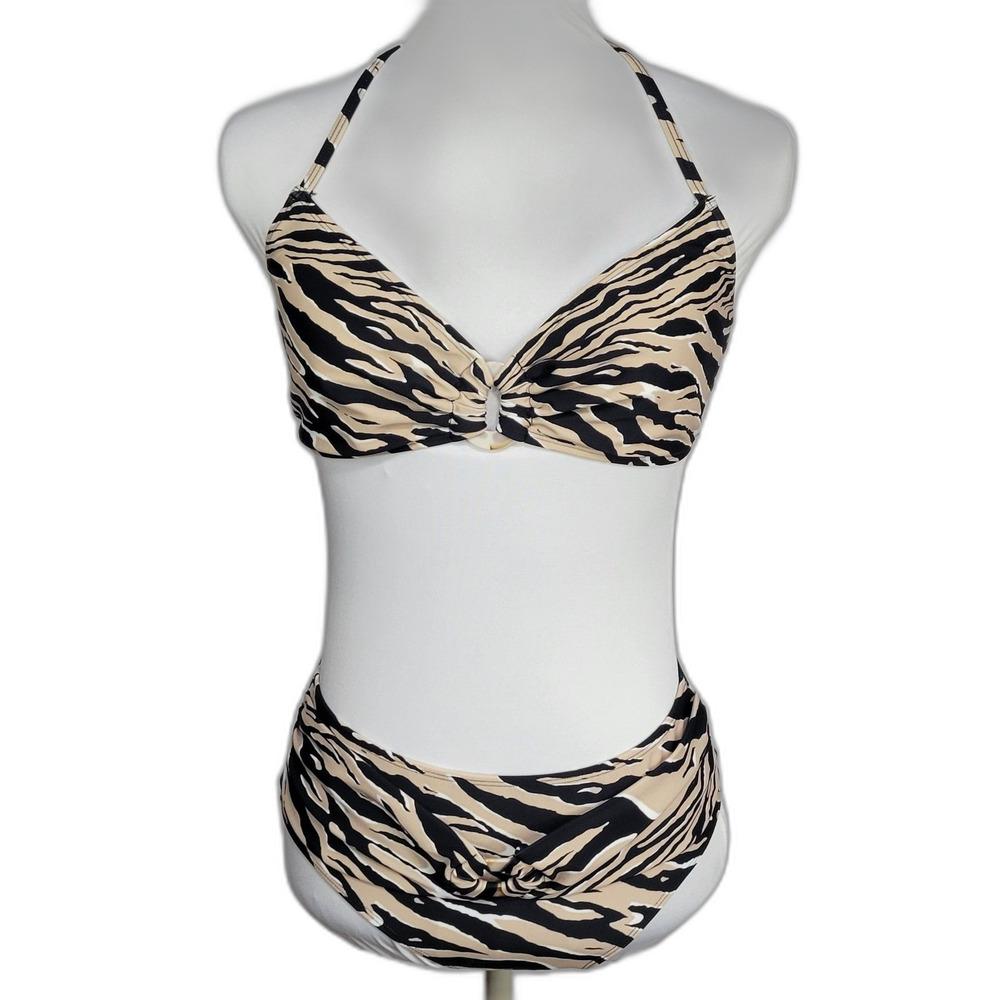 Venus Luxe Ring Luxe Zebra halter bikini top M and mid rise bikini bottom 4 NWOT
